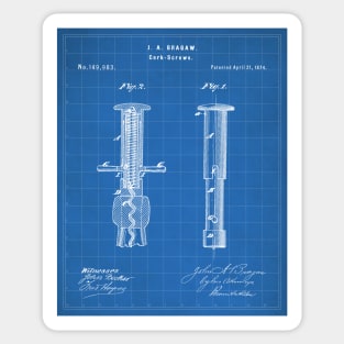 Corkscrew Patent - Wine Lover Home Kitchen Art - Blueprint Sticker